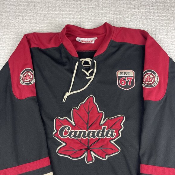 Retro Est. 67 Canada Hockey Jersey Stitched Teepee Sports Size L Black & Red - Picture 7 of 16